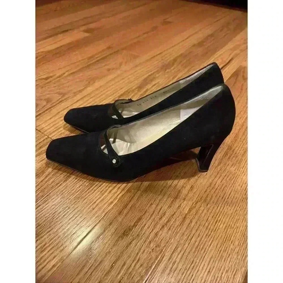 Mary Jane Shoes - ST. JOHN Chiara Black Suede Mary Jane Square Toe Pumps US 8.5 AA Old Money